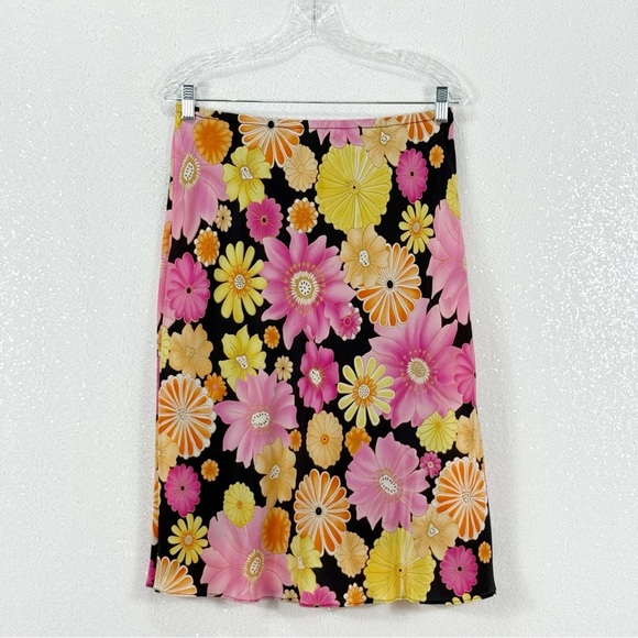 S.L.B. Y2K Floral Women's Skirt - Black, Pink, Orange 100% silk Size Small - Picture 5 of 12